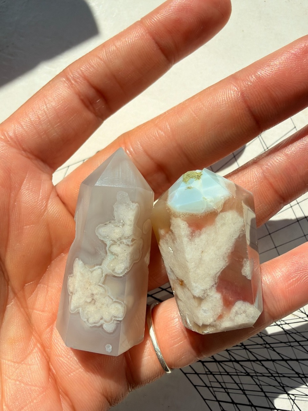 Bundle: Flower Agate Tower Bundle | 2 Cherry Blossom Agate Crystal Points | 3”